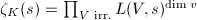 $\zeta_K(s)=\prod_{V \text{ irr.}}L(V,s)^{\dim v}$