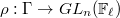 $\rho:\Gamma\rightarrow GL_n(\mathbb{F}_\ell)$