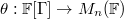 $\theta:\mathbb{F}[\Gamma]\rightarrow M_n(\mathbb{F})$