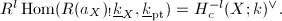 $R^l\Hom(R(a_X)_!\underline{k}_X, \underline{k}_{\mathrm{pt}})=H^{-l}_c(X;k)^\vee.$