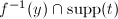 $f^{-1}(y)\cap \mathrm{supp}(t)$