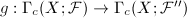 $g:\Gamma_c(X;\mathcal{F})\rightarrow \Gamma_c(X;\mathcal{F}'')$