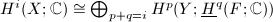 $H^i(X;\mathbb{C})\cong\bigoplus_{p+q=i}H^{p}(Y; \underline{H}^q(F;\mathbb{C}))$