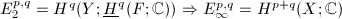 $E_2^{p,q}=H^q(Y; \underline{H}^q(F; \mathbb{C}))\Rightarrow E_\infty^{p,q}=H^{p+q}(X; \mathbb{C})$