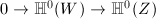 $0\rightarrow\mathbb{H}^0(W)\rightarrow\mathbb{H}^0(Z)$