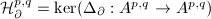 $\mathcal{H}^{p,q}_\partial=\ker(\Delta_\partial: A^{p,q}\rightarrow A^{p,q})$