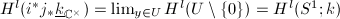 $H^l(i^*j_* \underline{k}_{\mathbb{C}^\times})=\lim_{y\in U} H^l(U\setminus\{0\})=H^l(S^1;k)$