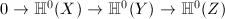 $0\rightarrow\mathbb{H}^0(X)\rightarrow\mathbb{H}^0(Y)\rightarrow\mathbb{H}^0(Z)$