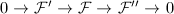 $0\rightarrow \mathcal{F}'\rightarrow \mathcal{F}\rightarrow \mathcal{F}''\rightarrow0$