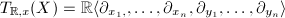 $T_{\mathbb{R},x}(X)=\mathbb{R}\langle\partial_{x_1,},\ldots,\partial_{x_n},\partial_{y_1},\ldots,\partial_{y_n}\rangle$