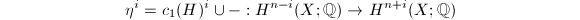 $$\eta^i=c_1(H)^i\cup-: H^{n-i}(X;\mathbb{Q})\rightarrow H^{n+i}(X;\mathbb{Q})$$