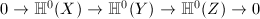 $0\rightarrow\mathbb{H}^0(X)\rightarrow\mathbb{H}^0(Y)\rightarrow\mathbb{H}^0(Z)\rightarrow0$
