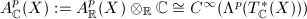 $A^p_\mathbb{C}(X):= A^p_\mathbb{R}(X)\otimes_\mathbb{R}\mathbb{C}\cong C^\infty(\Lambda^p(T_\mathbb{C}^*(X)))$
