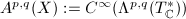 $A^{p,q}(X):=C^\infty(\Lambda^{p,q}(T_\mathbb{C}^*))$