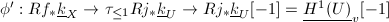 $\phi': Rf_*\underline{k}_X\rightarrow \tau_{\le1}Rj_*\underline{k}_U\rightarrow Rj_*\underline{k}_U[-1]=\underline{H^1(U)}_v[-1]$