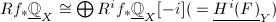 $Rf_*\underline{\mathbb{Q}}_X\cong \bigoplus R^if_*\underline{\mathbb{Q}}_X[-i]({}=\underline{H^i(F)}_Y)$