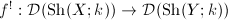 $f^!: \mathcal{D}(\mathrm{Sh}(X;k))\rightarrow\mathcal{D}(\mathrm{Sh}(Y;k))$