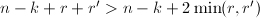 $n-k+r+r'>n-k+2\min(r,r')$