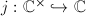 $j:\mathbb{C}^\times\hookrightarrow \mathbb{C}$