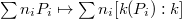 $\sum n_iP_i\mapsto\sum n_i[k(P_i):k]$