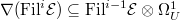 $\nabla(\mathrm{Fil}^i\mathcal{E})\subseteq \mathrm{Fil}^{i-1}\mathcal{E} \otimes \Omega_{U}^1$