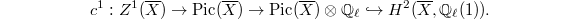 $$c^1: Z^1(\overline{X})\rightarrow\Pic(\overline{X})\rightarrow \Pic(\overline{X})\otimes \mathbb{\mathbb{Q}}_\ell\hookrightarrow H^2(\overline{X},\mathbb{Q}_\ell(1)).$$