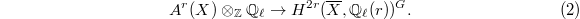 
  \begin{equation*}\tag{2}
    A^r(X)\otimes_\mathbb{Z} \mathbb{Q}_\ell \rightarrow H^{2r}(\overline{X},\mathbb{Q}_\ell(r))^G.
  \end{equation*}
