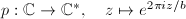 $p:\mathbb{C}\rightarrow \mathbb{C}^*,\quad z\mapsto e^{2\pi i z/b}$